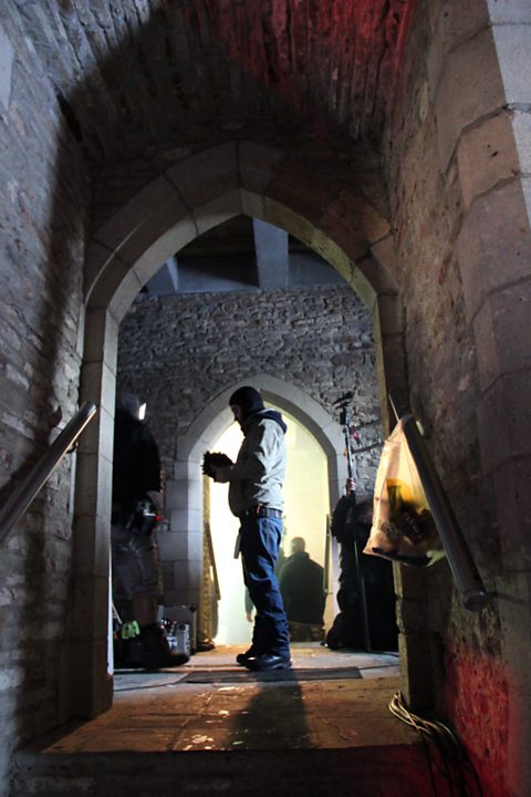 Crew prepare to film the next scene 