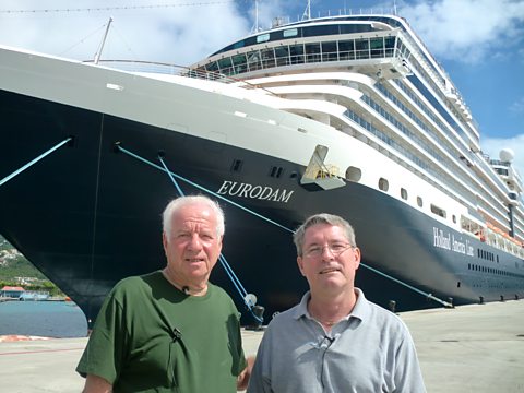 Reporter Tom Mangold (left) with Spy Cruise organiser and former CIA officer Bart Bechtel