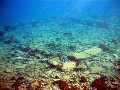 Foundations of a high-status building under the Mediterranean at Pavlopetri. Photo: Dr Jon Henderson
