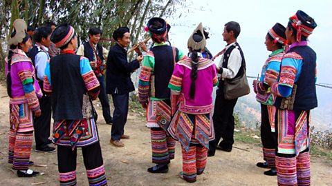 Hani musicians performing in Ar Zha he town in Honghe Couty, Yunnan Province china