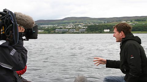 Behind the scenes: Dan films his piece to camera from the Inishowen dive