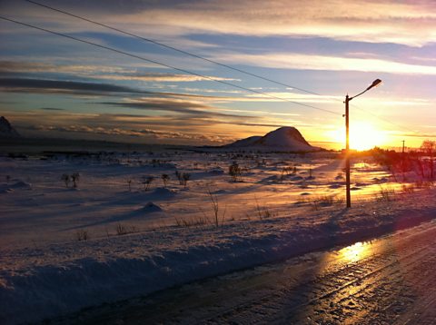 Midday sun and the mountains of the Lofoten Islands