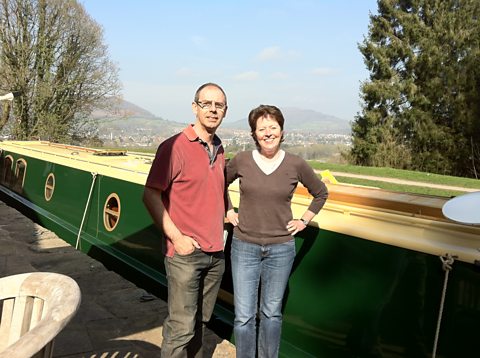 Helen with David Morgan of British Waterways alongside the Monmouthshire and Brecon Canal