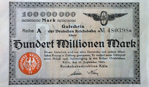 A German bank note from the time of the Weimar Republic