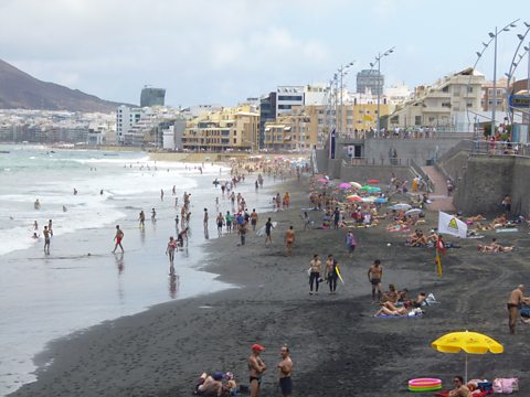 Black sand on the surfing beach, Las Palmas 