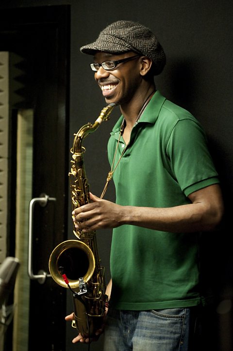 A portrait of Shabaka Hutchings by Edu Hawkins