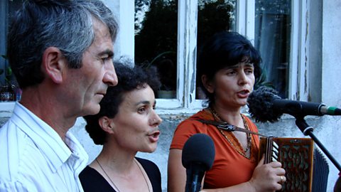 Members of the Bakhtrioni Group performing music from the Kakheti region of Eastern Georgia