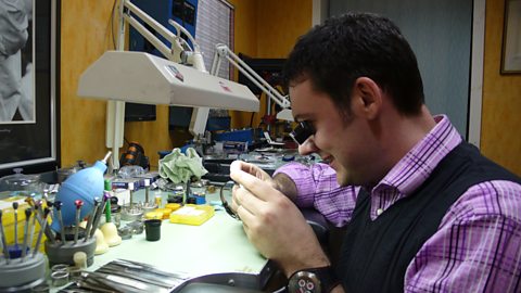 Ian Walsh at his bench at IWI watches, Darwen Lancashire