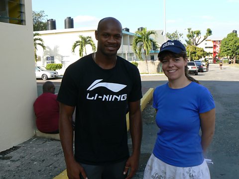 Claudia at MVP's training ground with former World 100 metre champion, Asafa Powell
