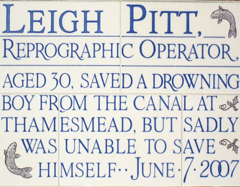 Leigh Pitt's commemoration on the Memorial of Heroic Self Sacrifice