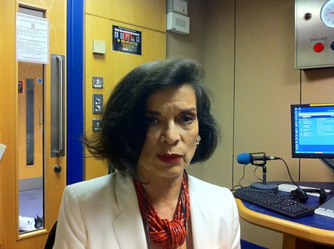 Celebrity activist Bianca Jagger visits Television Centre