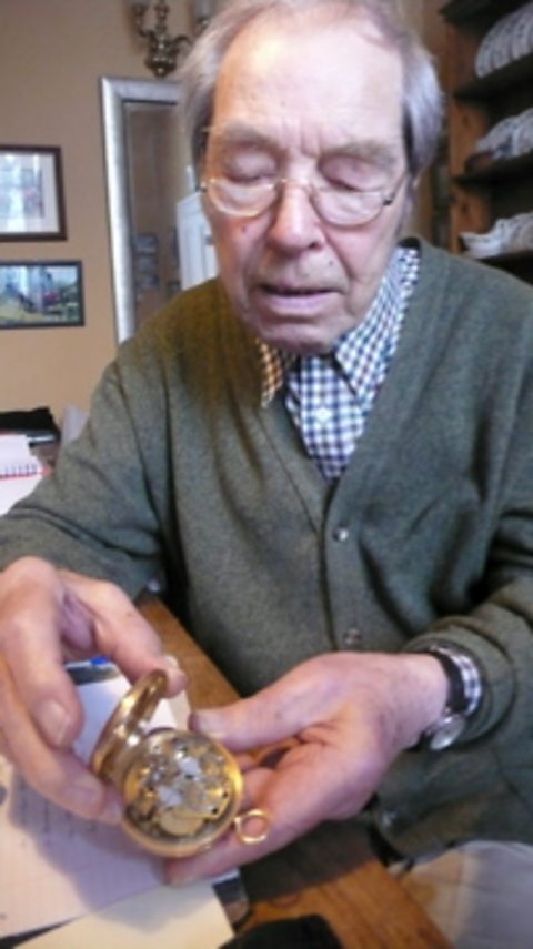 George Daniels and his pocketwatch on Isle of Man