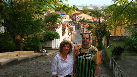 Lucy and paulo andre at the top of one of olinda's steep hills