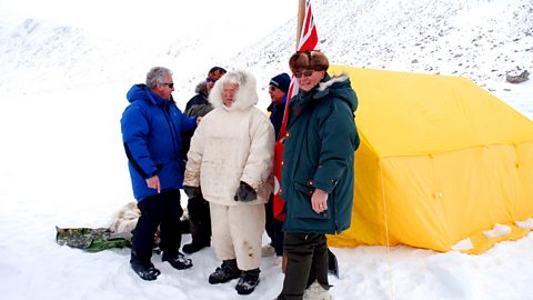 Hudson's Bay Boys setting up their tent in the frozen Arctic wilds.