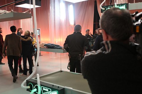 Doctor Who Confidential on the hospital set