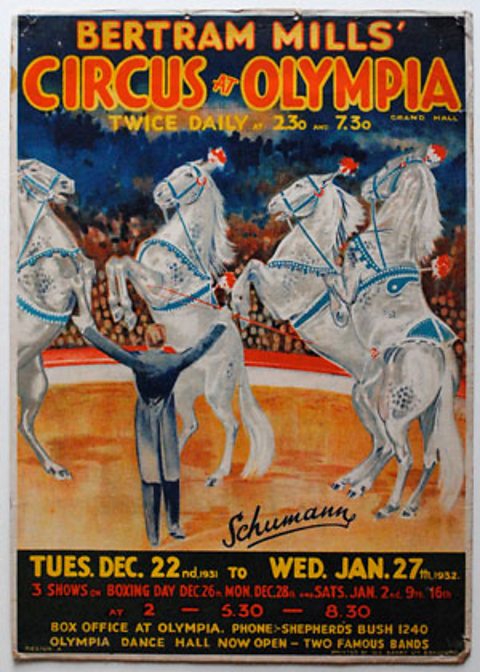 Bertram Mills' Circus at Olympia poster, dated 1932. 
