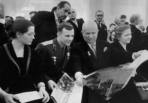 Photo: Yuri Gagarin (2nd left) and Nikita Khrushchev (2nd right)