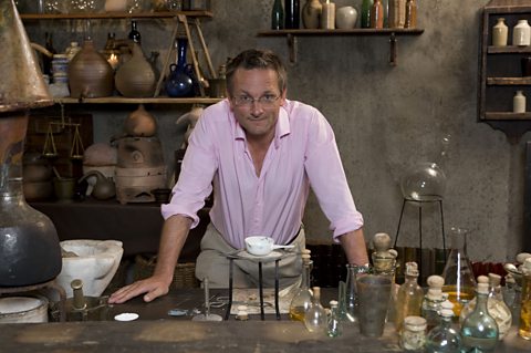 Michael Mosley in an alchemist's lab