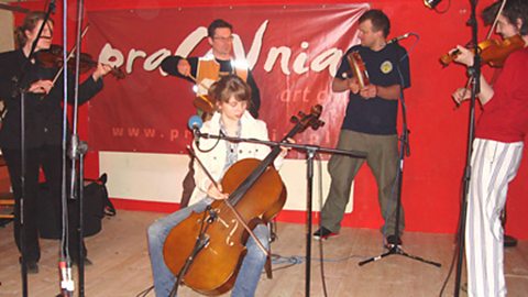 The Warsaw Village Band recording on stage at the Pracovnia Arts Club, Warsaw