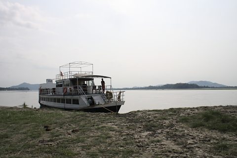 Aaranyak's dolphin survey boat on the Brahmaputra