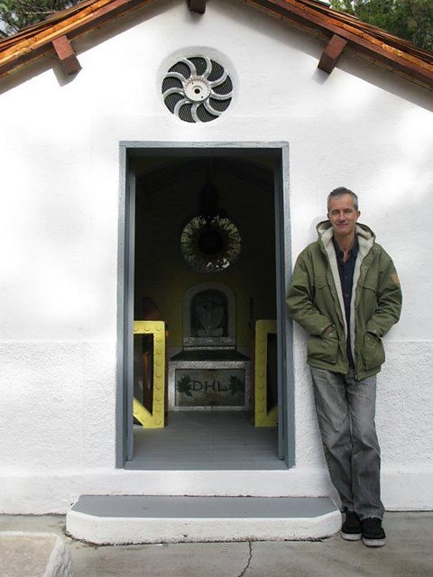 Geoff Dyer at the DH Lawrence Memorial where the author's ashes are allegedly buried