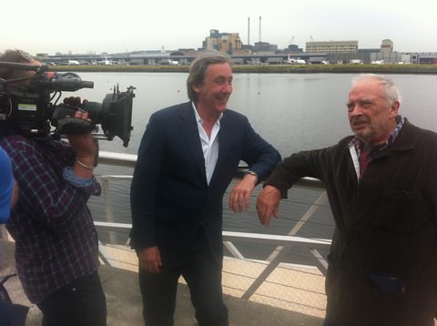 Andrew Graham-Dixon and David Bailey at the royal docks in east London