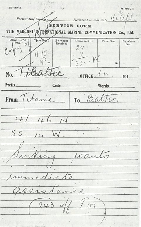 SS Baltic receives the signal.