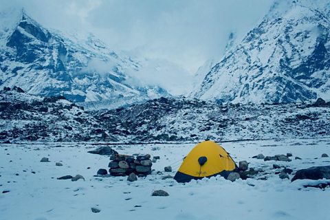 Setting up camp in the Himalayas