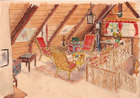 The children’s loft at Passek in Bohemia, the house owned by the family, painted by Andreas.