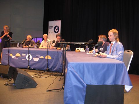 Infinite Monkey Cage panel in rehearsal with producer Sasha Feachem