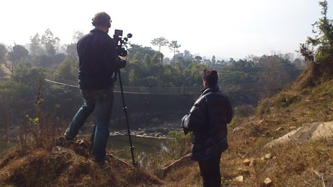 Filming Gethin on the rope bridge
