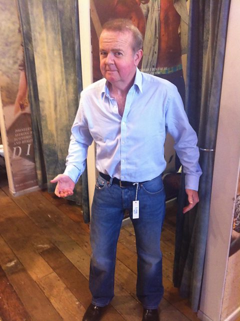 Ian Hislop tries on a pair of jeans for the first time.