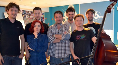 Huey with Portico Quartet fresh from their live session on the show