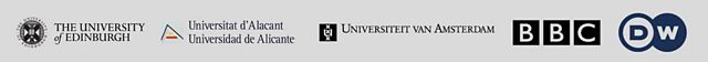 logos of: The University of Edinburgh, Universitat D'Alacant, Universiteit Amsterdam, BBC, DW