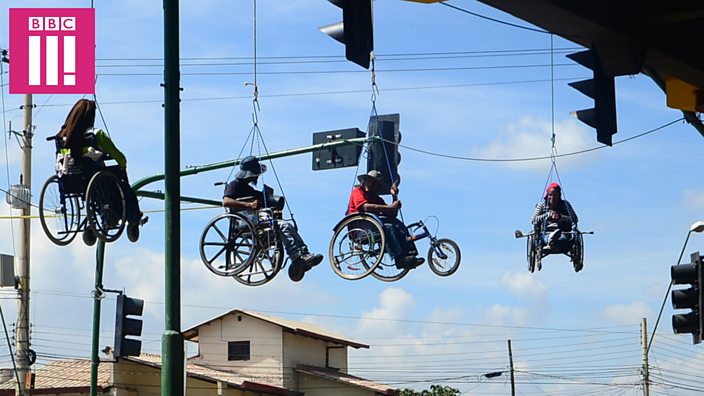 Diasbled Wheelchair Users Hang From A Bridge BBC Three