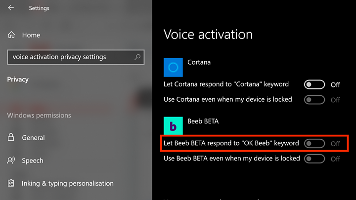 I can t get past Beeb s voice activation screen even though Beeb is switched on in Windows Settings 1136x640