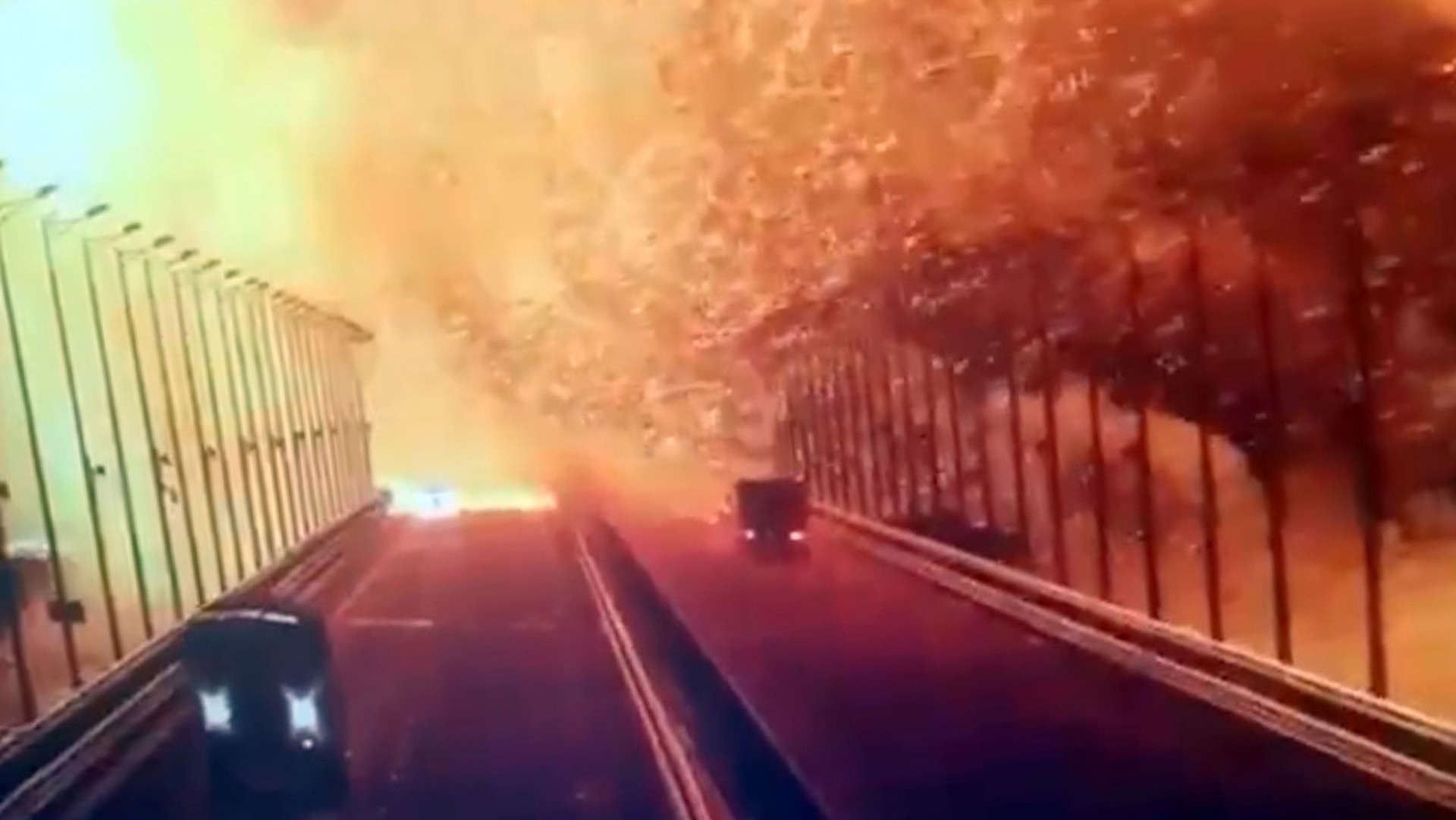 Huge fire erupts on strategic bridge linking Crimea to Russia (Credit: Anadolu Agency/Getty)