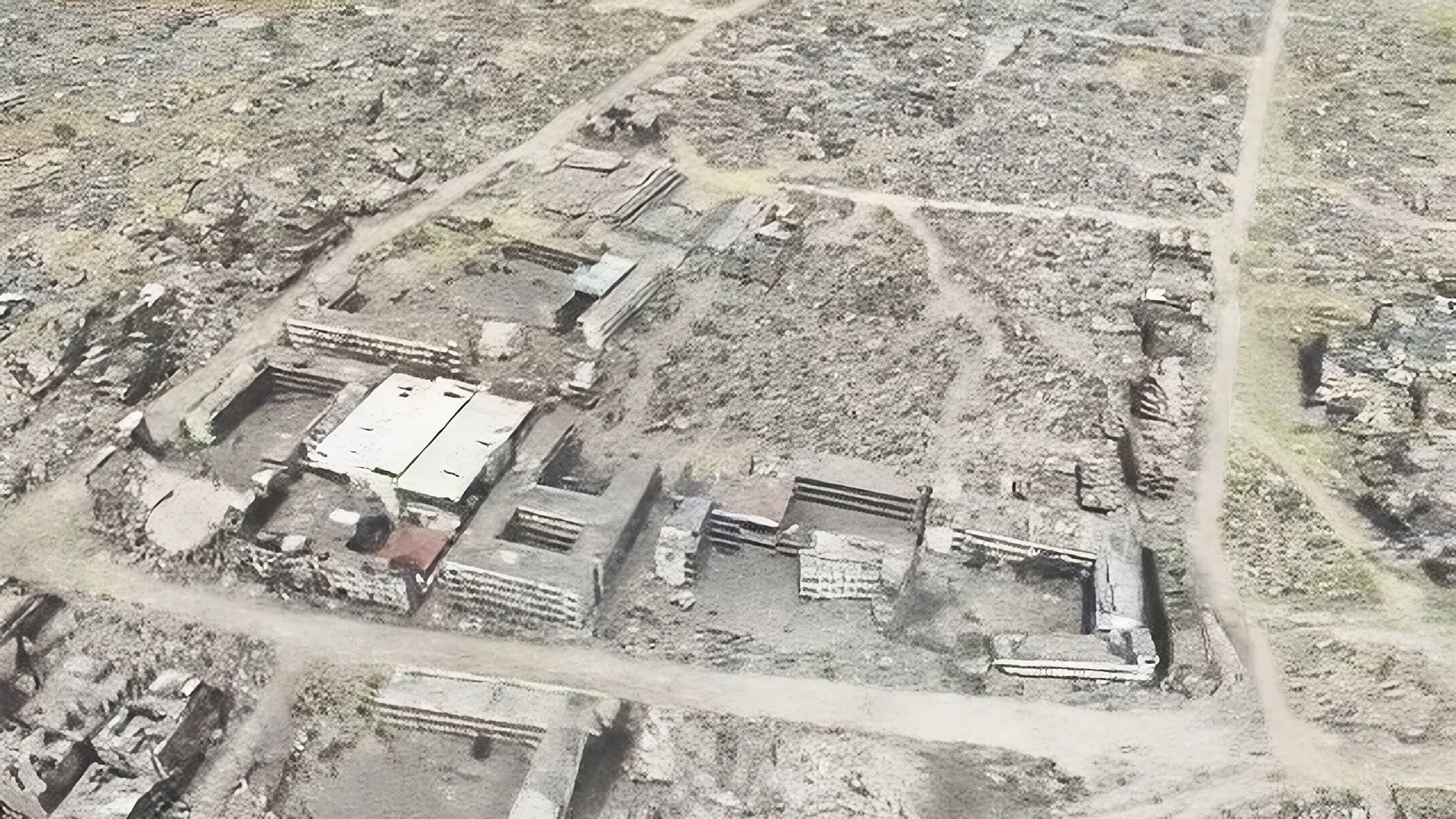 An aerial image of widespread destruction in Rafah.