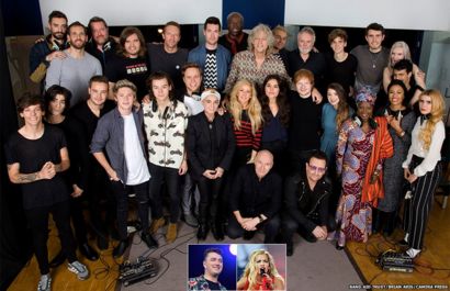 A clickable group shot of the artists involved in Band Aid 30