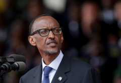 Rwandan President Paul Kagame addresses the commemoration of the 20th anniversary of his country's genocide at Amahoro Stadium April 7, 2014 in Kigali, Rwanda.