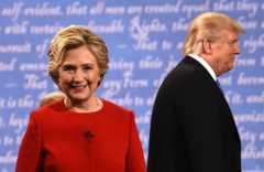 Clinton and Trump at the debate stage