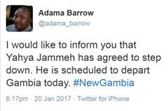 Yahya Jammeh accepte de quitter le pouvoir, selon Adama Barrow