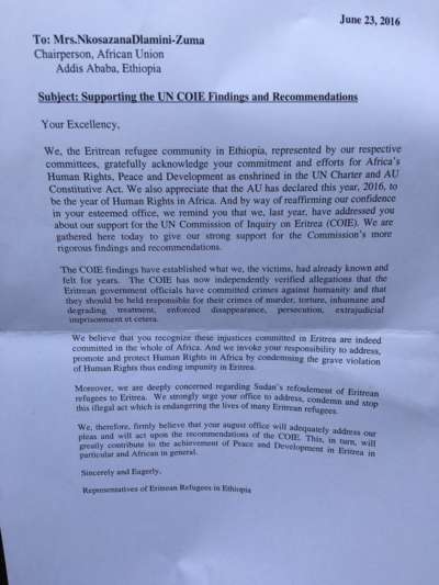 Letter addressed to AU