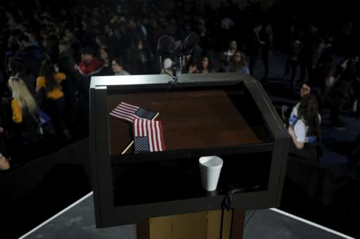 Podium with American flags