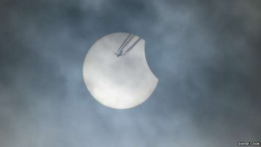 Plane flies in front of eclipse