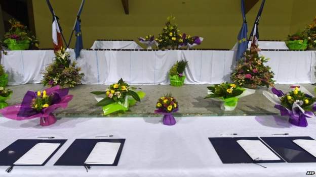 Books of condolences are ready to sign at a sports hall in Seyne-les-Alpes, south-east France