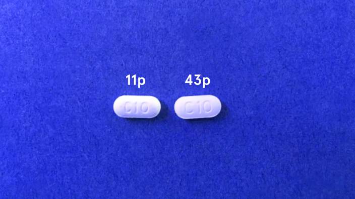 Pills with prices above them