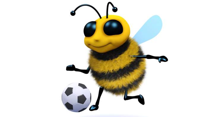 Cartoon bee playing football