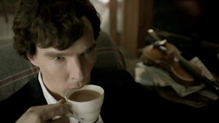 Sherlock drinking tea