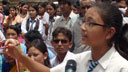 A schoolgirl asks a question during the BBC Media Action debate show Sajha Sawal in Nepal.